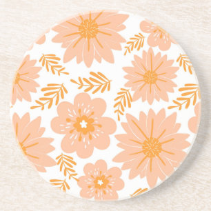 Retro Vintag Peach Fuzz Orange Blume Muster Getränkeuntersetzer