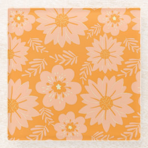Retro Vintag Peach Fuzz Orange Blume Muster Glasuntersetzer