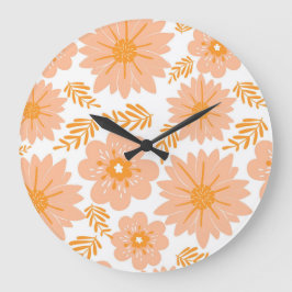 Retro Vintag Peach Fuzz Orange Blume Muster Große Wanduhr