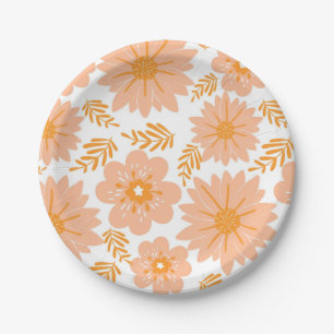 Retro Vintag Peach Fuzz Orange Blume Muster Pappteller
