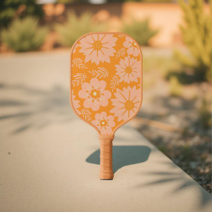 Retro Vintag Peach Fuzz Orange Blume Muster Pickleball Schläger