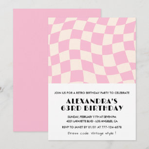 Retro Vintag Pink Checkered 63. Geburtstag Einladung