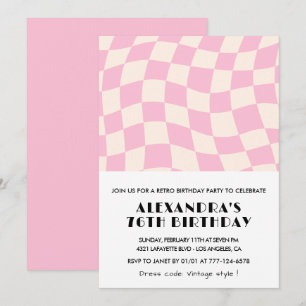 Retro Vintag Pink Checkered 76. Geburtstag Einladung