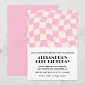 Retro Vintag Pink Checkered 94. Geburtstag Einladung (Vorne/Hinten)