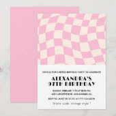 Retro Vintag Pink Checkered 97. Geburtstag Einladung (Vorne/Hinten)