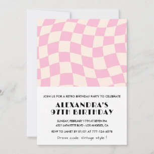 Retro Vintag Pink Checkered 97. Geburtstag Einladung