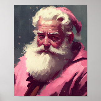 Retro Vintag Pink Santa Claus - Ölfarbe T - Shirt Poster