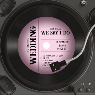 Retro Vintag Pink Vignette Vinyl Record Wedding Einladung