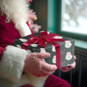 Retro Vintag Pink Weihnachten Weihnachtsmann Monog Geschenkpapier