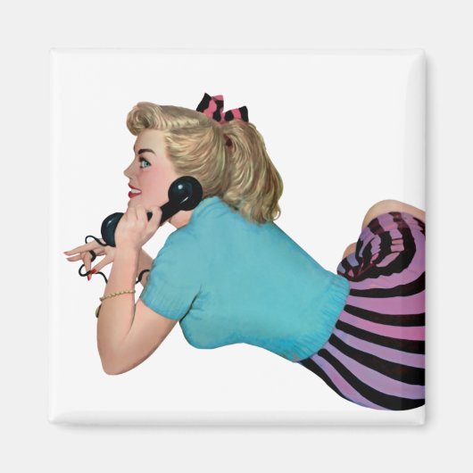 Retro Vintag Pinup Girl on Telefone Magnet (Vorne)