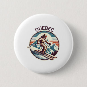 Retro Vintag Quebec Canada Ski Resort Winter Skii Button