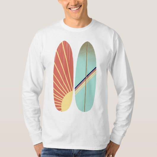 Retro Vintag Red & Blue Surfboard Illustration T-Shirt (Vorderseite)