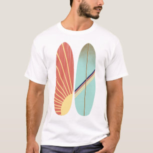 Retro Vintag Red & Blue Surfboard Illustration T-Shirt