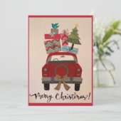 Retro Vintag Red Christmas Car Feiertagskarte (Stehend Vorderseite)