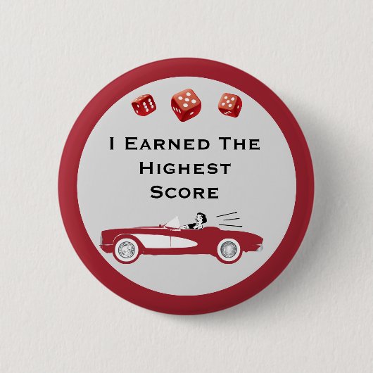 Retro Vintag Red Convertible Dice Bunco Button (Vorderseite)