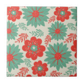 Retro Vintag Red Green Floral Fliese (Vorderseite)