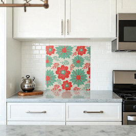 Retro Vintag Red Green Floral Fliese