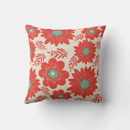 Retro Vintag Red Green Floral Kissen