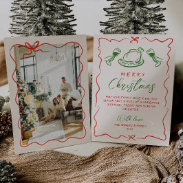 Retro Vintag Red Green Hand Drawing Foto Weihnacht Feiertagskarte