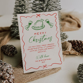 Retro Vintag Red Green Hand Drawn Frohe Weihnachte Feiertagskarte