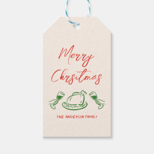 Retro Vintag Red Green Hand Drawn Frohe Weihnachte Geschenkanhänger