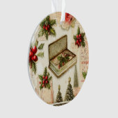 Retro Vintag Red Green Holly Weihnachtsfeiertag Ornament (Vorderseite)