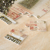 Retro Vintag Red Green Holly Weihnachtsfeiertag Puzzle (Seite)