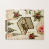 Retro Vintag Red Green Holly Weihnachtsfeiertag Puzzle (Horizontal)