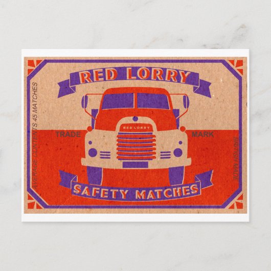 Retro Vintag Red Truck Matchbox Postkarte (Vorderseite)