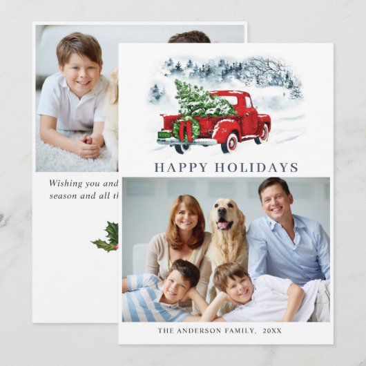 Retro Vintag Red Truck Weihnachten Gruß 2 FOTO (Vorne/Hinten)