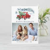 Retro Vintag Red Truck Weihnachten Gruß 2 FOTO (Stehend Vorderseite)