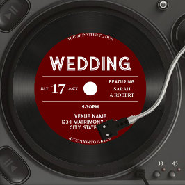 Retro Vintag Red Vinyl Record Black Wedding Einladung