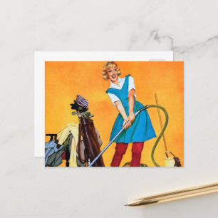 Retro Vintag Reinigungsfrau Postkarte