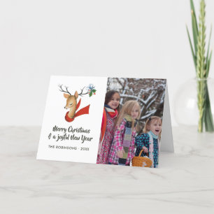 Retro Vintag Rentier Weihnachtsfamilie Foto Feiertagskarte