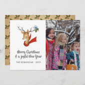 Retro Vintag Rentier Weihnachtsfamilie Foto Feiertagskarte (Vorne/Hinten)