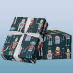 Retro Vintag Robots Wrapping Paper der 50er Jahre Geschenkpapier<br><div class="desc">Niedliches Retro-Vintages Roboterdesign der 50er Jahre auf dunklem Hintergrund. Originelle Kunst von Nic Squirrell.</div>