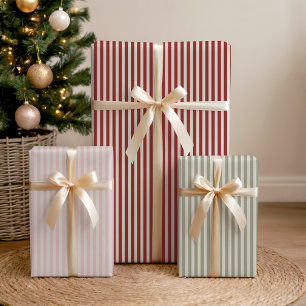 Retro Vintag rosa, grüne und rote Streifen Geschenkpapier Set