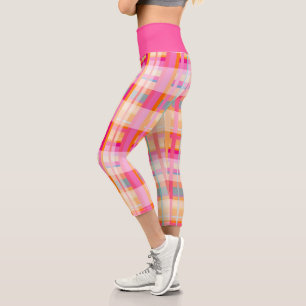 Retro Vintag rosa Kariertes Muster in Pasten Capri Leggings