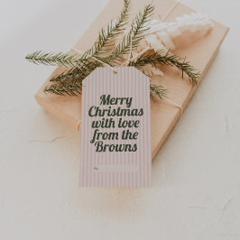 Retro Vintag rosa Streifen Grün Frohe Weihnachten Geschenkanhänger