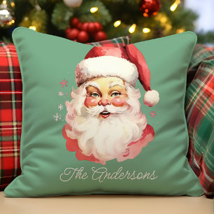Retro Vintag Santa Claus Green Christmas Kissen