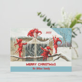 Retro Vintag Santa Elves Custom Frohe Weihnachten (Stehend Vorderseite)