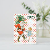 Retro Vintag Santa & Girl Weihnachten (Stehend Vorderseite)
