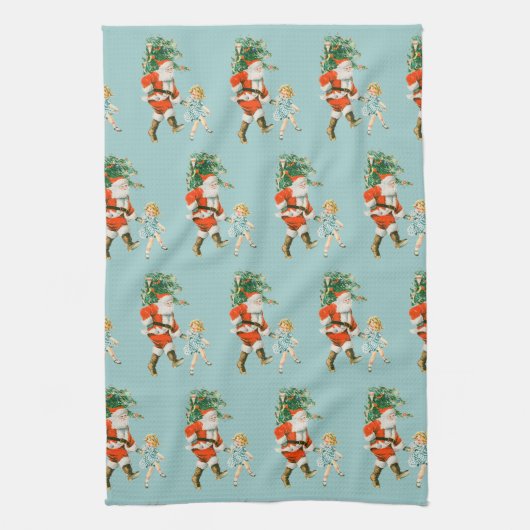Retro Vintag Santa & Girl Weihnachten Geschirrtuch (Vertikal)