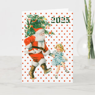 Retro Vintag Santa & Girl Weihnachten Karte