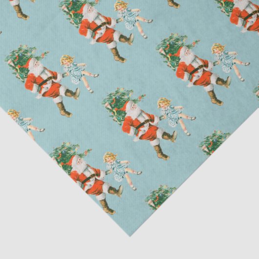 Retro Vintag Santa & Girl Weihnachten Seidenpapier (Detail)