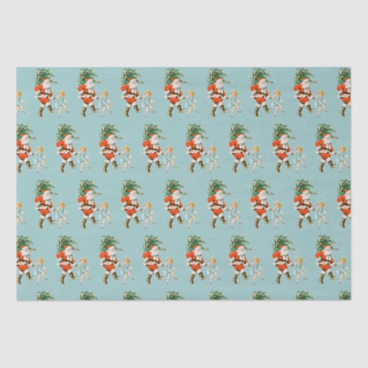 Retro Vintag Santa & Girl Weihnachten Seidenpapier (Vorderseite)
