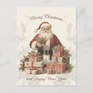 Retro Vintag Santa Holly Frohe Weihnachten Postkarte