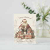 Retro Vintag Santa Holly Frohe Weihnachten Postkarte (Stehend Vorderseite)