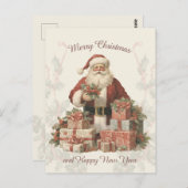 Retro Vintag Santa Holly Frohe Weihnachten Postkarte (Vorne/Hinten)