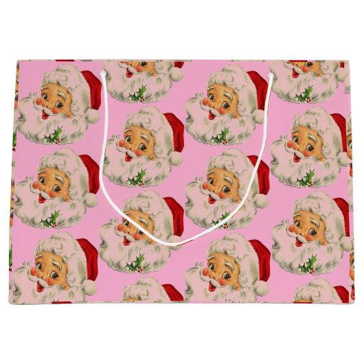 Retro Vintag Santa Pink Weihnachten Große Geschenktüte (Vorderseite)